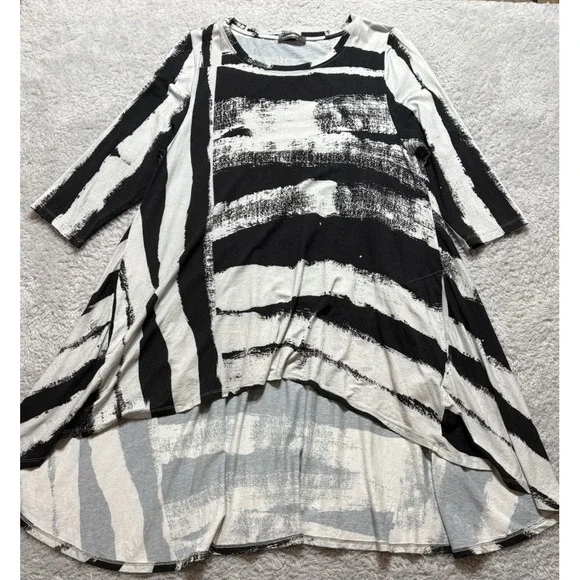 Alembika Womens Black White Long Sleeve Dress Lagenlook Pockets Artsy XL - Picture 7 of 10